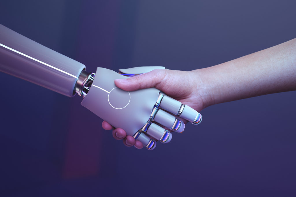 Robot Handshake Human Background, Futuristic Digital Age - Marques Contabilidade